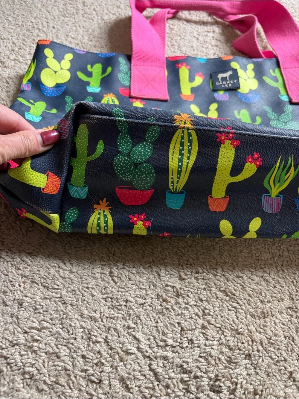 Dabney Lee Blue & Pink Cactus Zipper Top Tote Bag